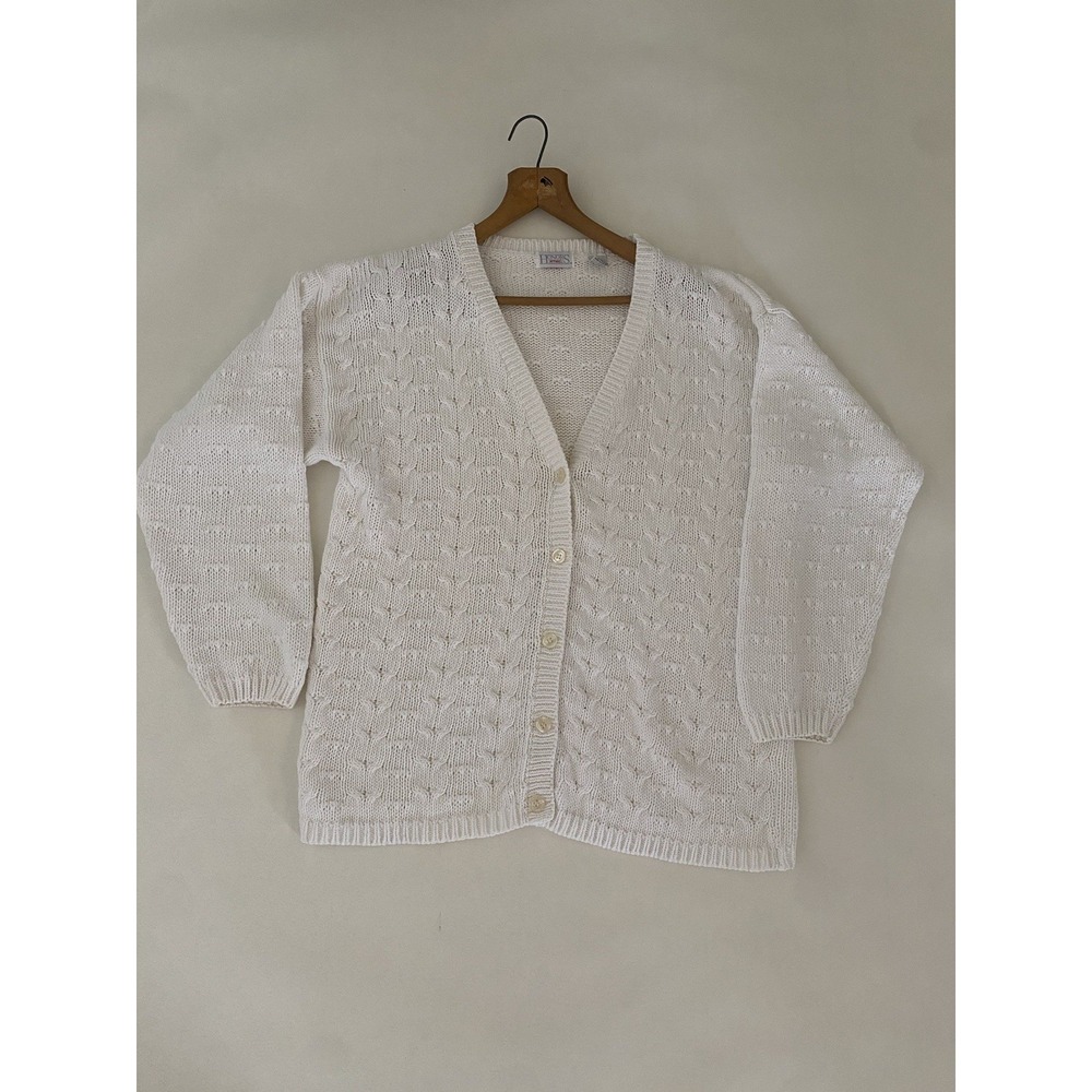VTG Honors Apparel Cardigan Sweater crisp White Large Oversized Cottage Grandma